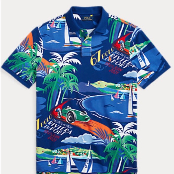 Classic Fit Riviera-Print Polo Shirt - Picture 1 of 5